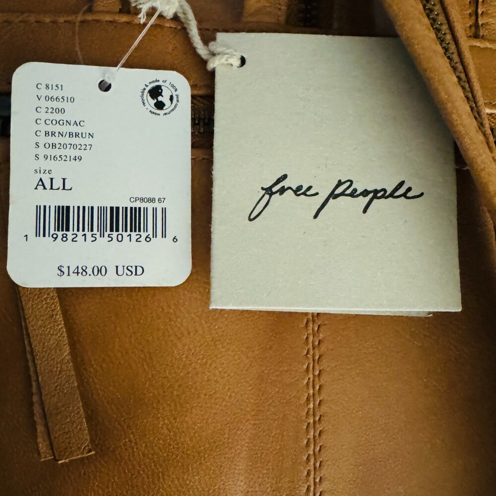 NWT Free People Break of Dawn 100% Leather Backpack Cognac Tan Tooled Sun - Picture 3 of 13